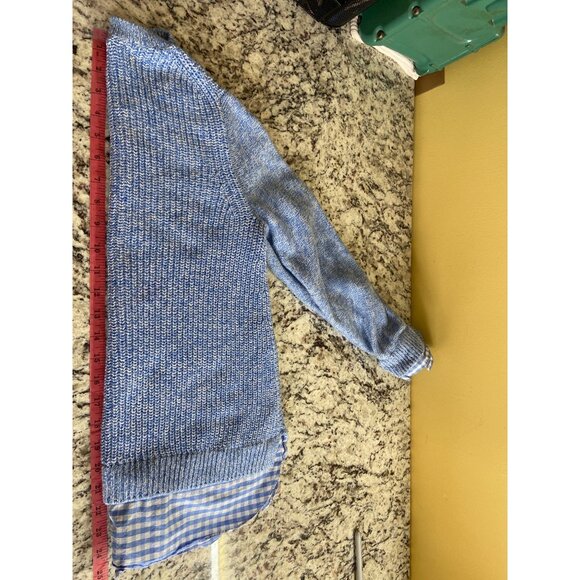 Talbots Sweater Womens M Blue Knit Gingham Hem Pima Cotton Phoebe Buffay - Picture 7 of 8